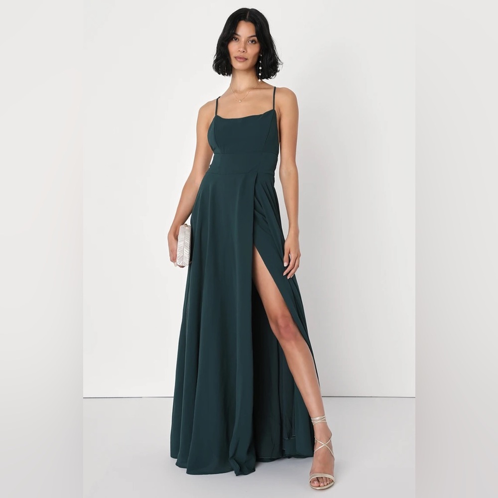 Lulu’s Forest Green Backless Maxi Dress